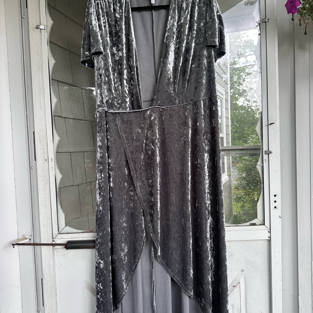 Gray velvet High Low Plunge Gown or MooMoo